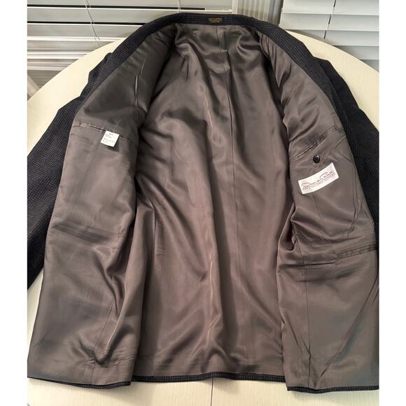 Oscar de la Renta Mens Gray Wool Blazer Sport Coat Micro Check Size 46R Business - Picture 3 of 9